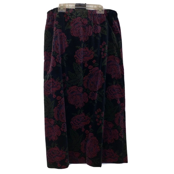 Vintage Tumbleweeds Skirt Velvet Floral Rose Lined Long Modest Belt EUC Sz 32 - Picture 4 of 10